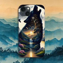 Mystical Wolf Howling bei Moon Surreal Case-Mate iPhone Hülle