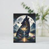 Mystical Wolf Howling bei Moon Surreal Postkarte (Stehend Vorderseite)