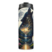 Mystical Wolf Howling bei Moon Surreal Thermosbecher (Vorderseite)