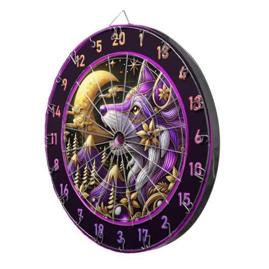 Mystical Wolf Howling bei Vollmond Dartscheibe (Vorderseite rechts)