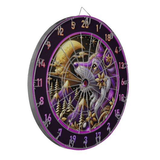 Mystical Wolf Howling bei Vollmond Dartscheibe (Vorderseite Links)