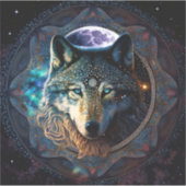 Mystical Wolf Moon Mandala Aufkleber (Vorderseite)