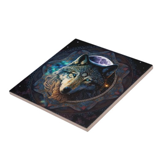 Mystical Wolf Moon Mandala Fliese (Seite)
