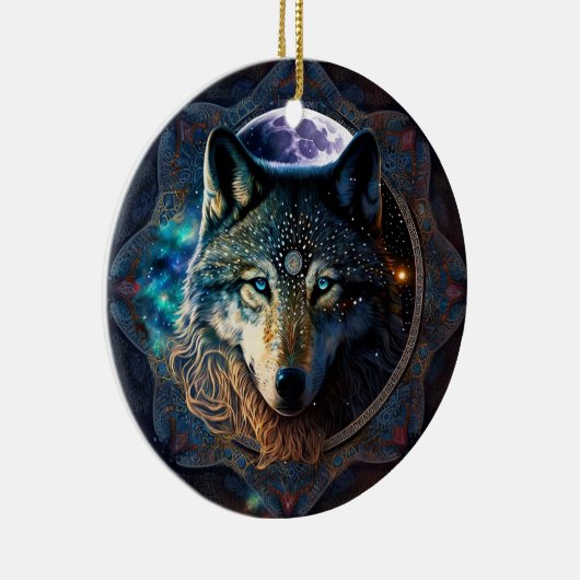 Mystical Wolf Moon Mandala Keramik Ornament (Rechts)