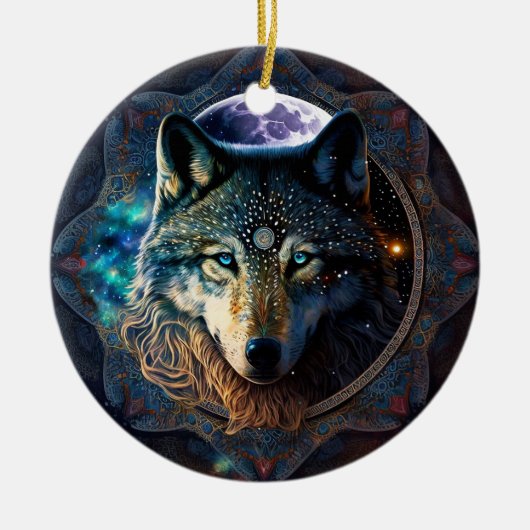 Mystical Wolf Moon Mandala Keramik Ornament (Vorne)