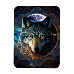 Mystical Wolf Moon Mandala Magnet
