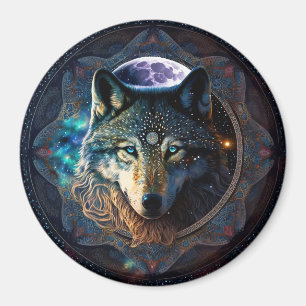 Mystical Wolf Moon Mandala Magnet