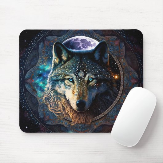 Mystical Wolf Moon Mandala Mousepad (Mit Mouse)