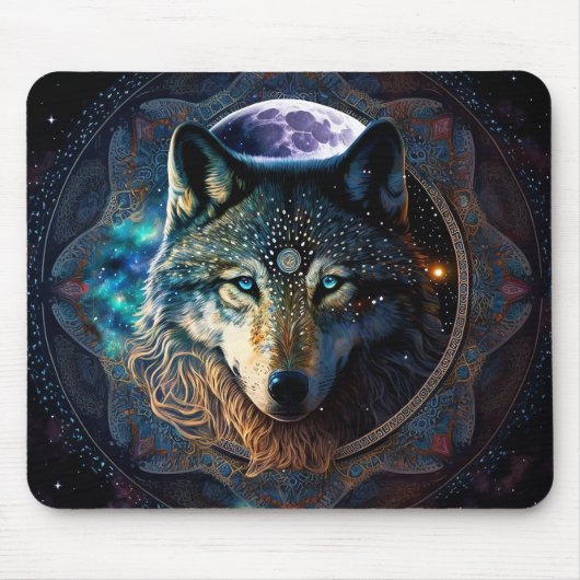 Mystical Wolf Moon Mandala Mousepad (Vorne)