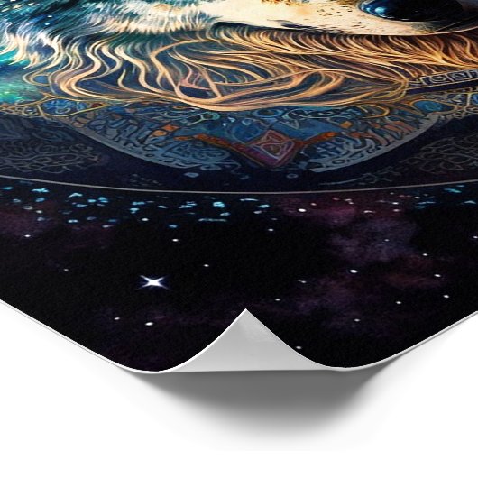 Mystical Wolf Moon Mandala Poster (Ecke)