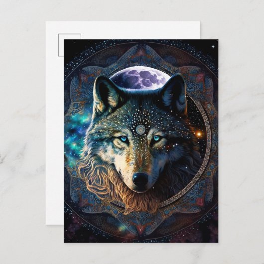 Mystical Wolf Moon Mandala Postkarte (Vorne/Hinten)