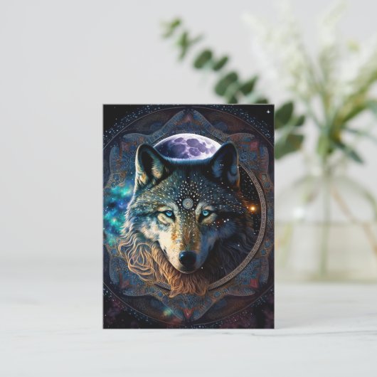 Mystical Wolf Moon Mandala Postkarte (Stehend Vorderseite)