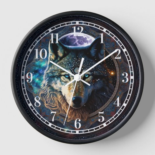 Mystical Wolf Moon Mandala Uhr (Vorderseite)