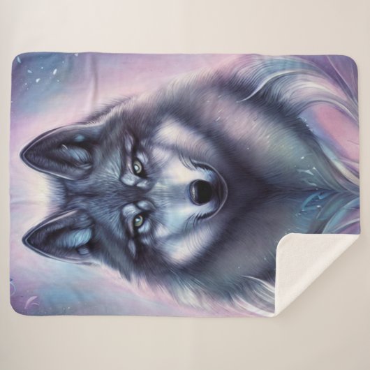 Mystical Wolf Sherpa Blanket Sherpadecke (Vorderseite (Horizontal))