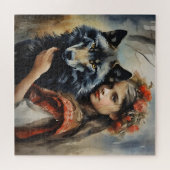 Mystical Wolf & Slavic Girl Fantasy Puzzle (Horizontal)