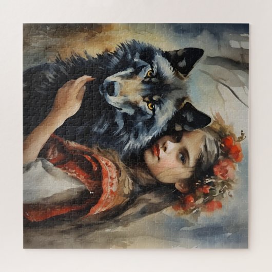 Mystical Wolf & Slavic Girl Fantasy Puzzle (Horizontal)