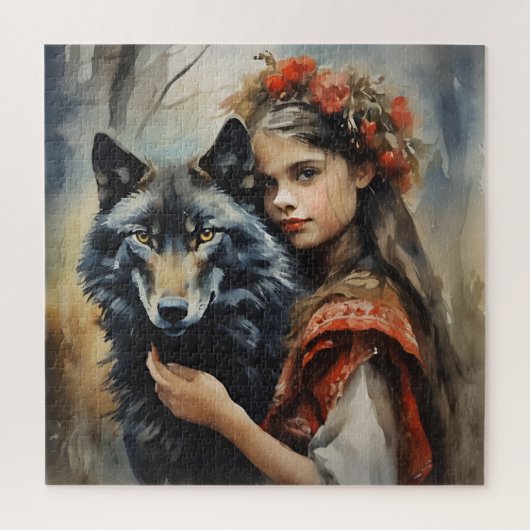 Mystical Wolf & Slavic Girl Fantasy Puzzle (Vertikal)