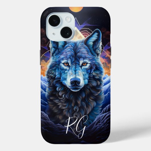 Mystical Wolf Visionary Fantasy Art Monogram Case-Mate iPhone Hülle (Rückseite)