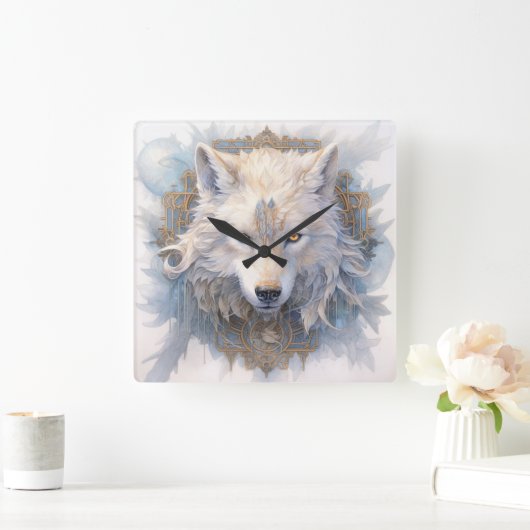 Mystical Wolf Wall Clock Quadratische Wanduhr (Zuhause)