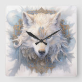 Mystical Wolf Wall Clock Quadratische Wanduhr (Vorderseite)