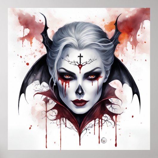 Mystical Woman Vampire Watercolor Halloween Poster (Vorne)