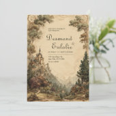 Mystical Woodland Castle Wedding Einladung (Stehend Vorderseite)