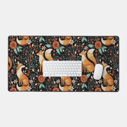 Mystical Woodland Fox with Moons and Moths Schreibtischunterlage (Tastatur & Maus)