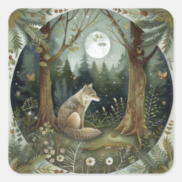 Mystical Woodland Wolf Quadratischer Aufkleber