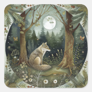 Mystical Woodland Wolf Quadratischer Aufkleber