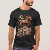Mystiek Paard T-shirt – Born to Bolt, Not to Blend (Vorderseite)