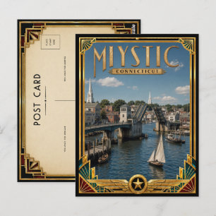 Mystik Connecticut Vintage Art Deco Goldenes Zeita Postkarte