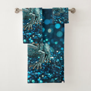 Mystik des Blue Dimentee Frog On Blue Bokeh Badhandtuch Set