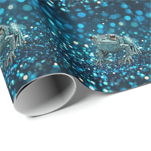 Mystik des Blue Dimentee Frog On Blue Bokeh Geschenkpapier (Rolleneckpunkt)