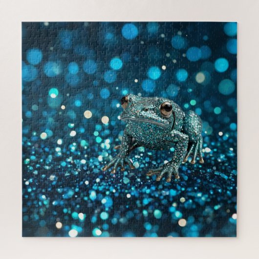 Mystik des Blue Dimentee Frog On Blue Bokeh Puzzle (Vertikal)