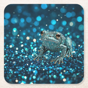 Mystik des Blue Dimentee Frog On Blue Bokeh Rechteckiger Pappuntersetzer