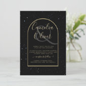 Mystique BLACK GOLD Starry Night Wedding Einladung (Stehend Vorderseite)