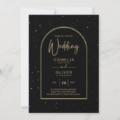 Mystique BLACK GOLD Starry Night Wedding Einladung (Vorderseite)