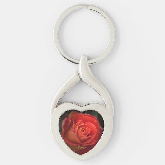 Mystique Dark Botanical Red Orange Rose Keyring Schlüsselanhänger (Vorderseite)