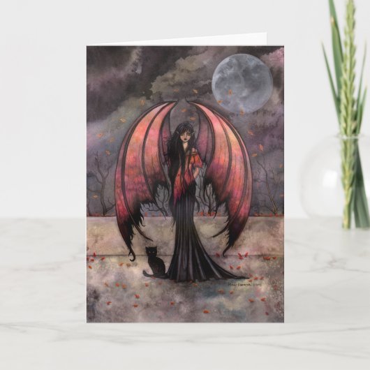 Mystique Gothic Fairy Fantasy und Cat Card Herbst Karte (Vorderseite)