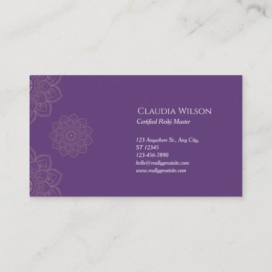 Mystique Lila Yoga Reiki Spirituelle Energie Heile Visitenkarte (Rückseite)