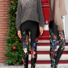 Mystique Red and Blue Florals Leggings