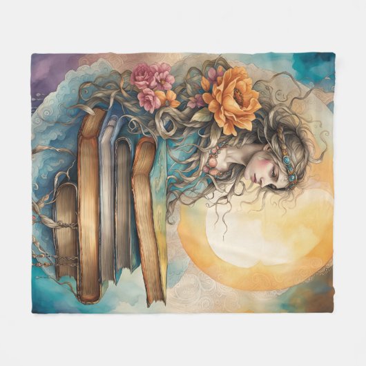 Mystique Schöne Frau, große Bücher Fleecedecke (Vorderseite (Horizontal))