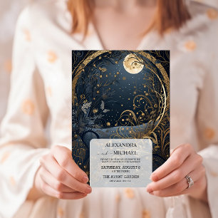Mystisch Blau Mitternacht Gold Himmlische Hochzeit Einladung