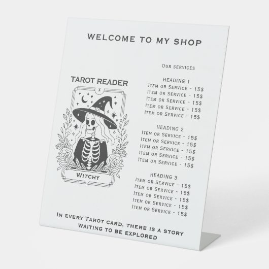 Mystisch-gotische Schwarz-Weiß-Tarot-Design Sockelschild (Vorderseite)