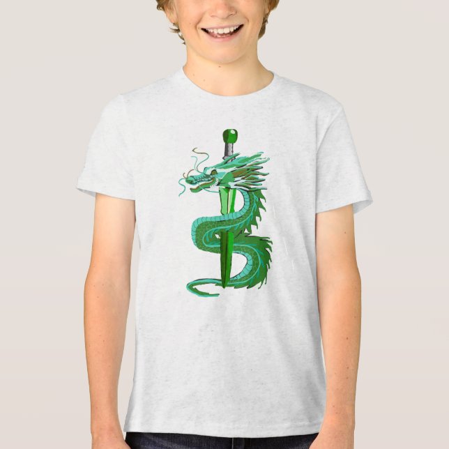 Mystisch grüne Schlangendrache Tri-Blend Shirt (Vorderseite)