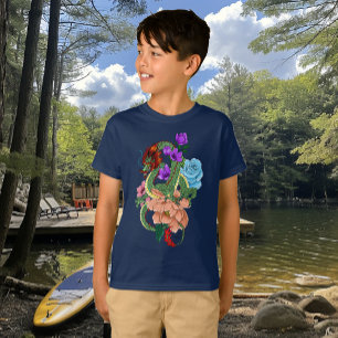 Mystisch grüner chinesischer Drache, floral, marin T-Shirt
