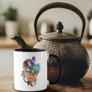 Mystisch grüner chinesischer Drache, floral, marin Tasse