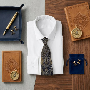 Mystisch Navy Blau & Gold Augen Motiv Krawatte