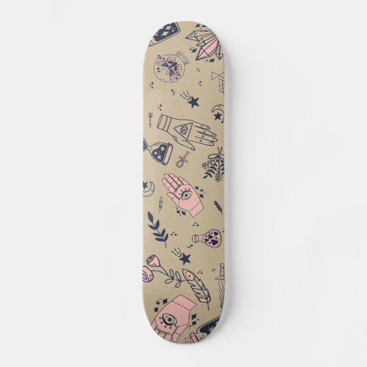 Mystisch-ösoterisch-rosa-böse Augen-Handtuch beige Skateboard (Vorderseite)