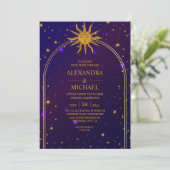 Mystisch Pink Blue Celestial Stars Wedding Einladung (Stehend Vorderseite)
